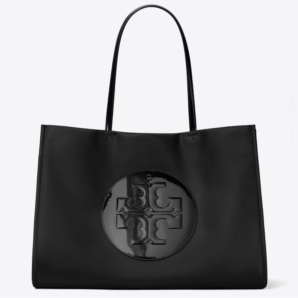 Tory Burch Black Patent Logo Tote